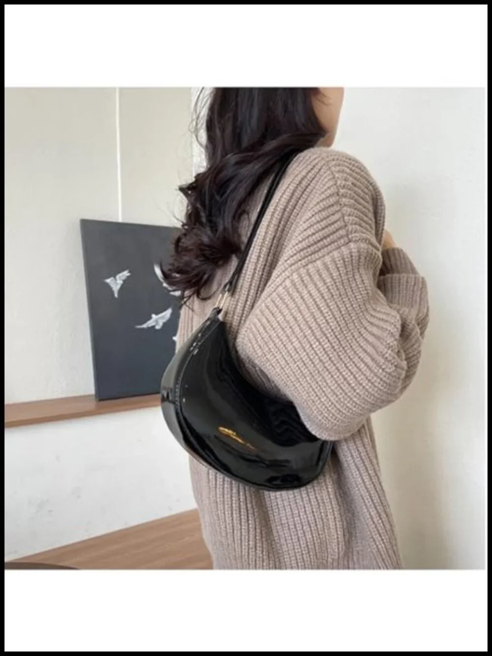 Patent Vegan Leather Clutch Hobo Shoulder Bag Mini Underarm
